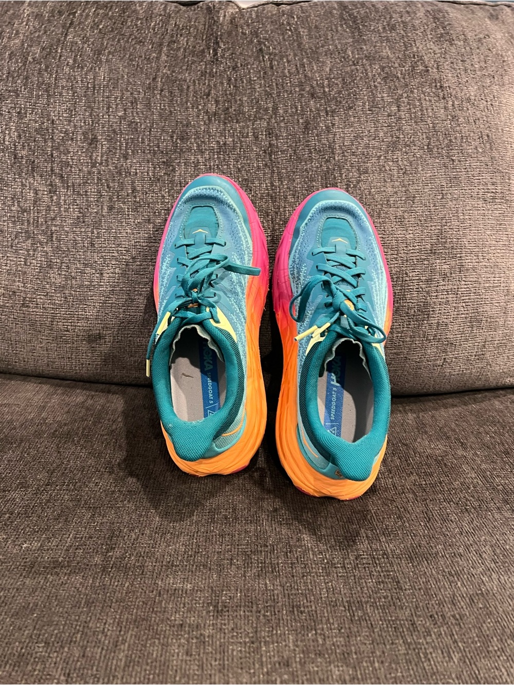 Hoka Teal Pink Orange Running Shoes - Picture 5 of 7